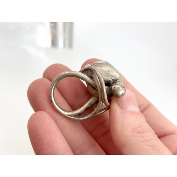 Pewter Unusual Modernist Orb Abstract Style Silver Toned Vintage Ring - sz 6.5 - Picture 14 of 15
